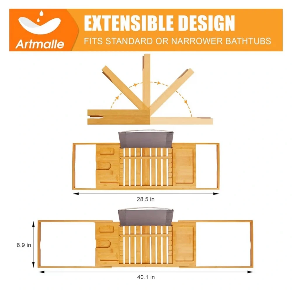 Artmalle Luxury Bathtub Caddy Tray for Tub - Foldable Bamboo Bath Table Tray 🌺🌺
